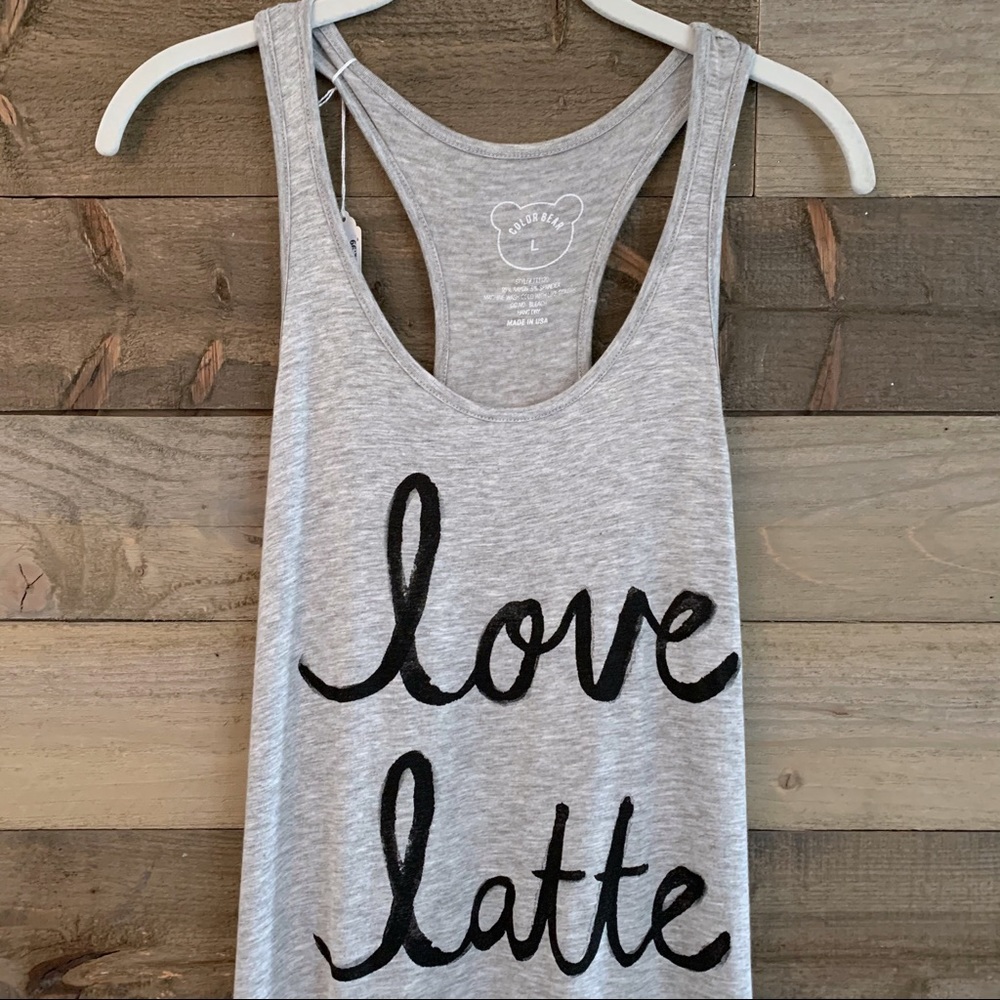 NWT “Love Latte” Cursive Script Racer Tank - Picture 3 of 4
